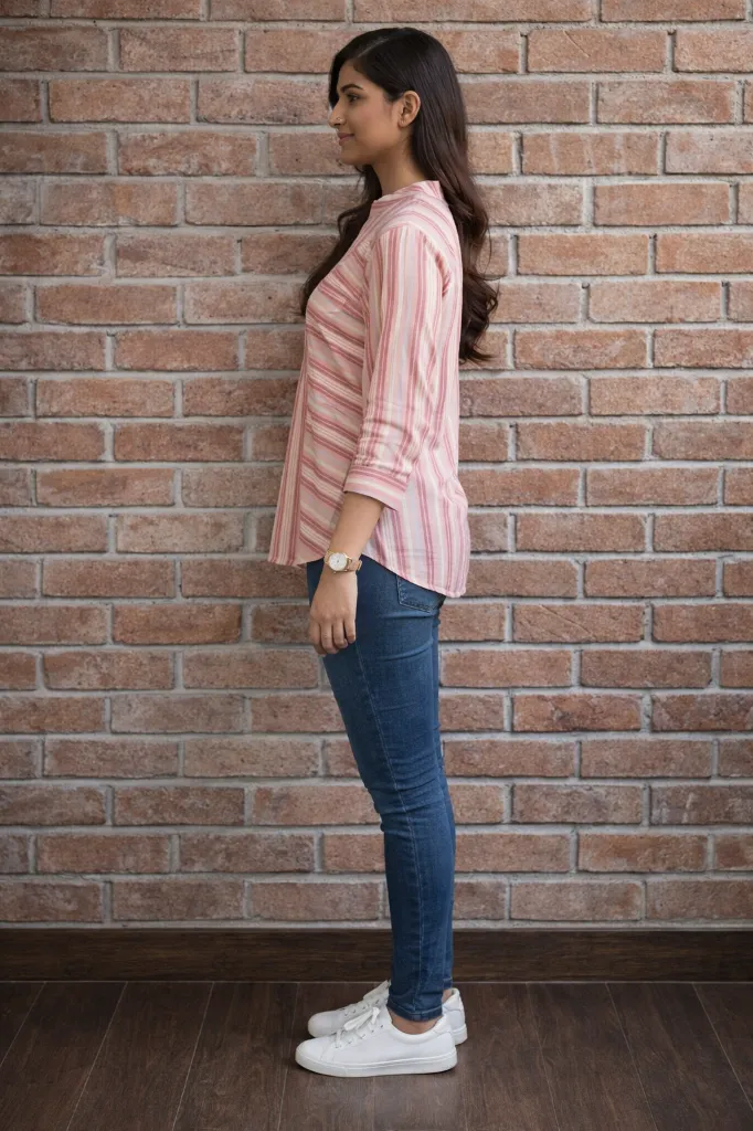 Top full sleeves pink striped jacquard 1.webp