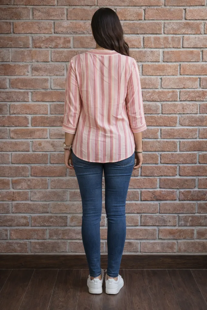 Top full sleeves pink striped jacquard 4.webp