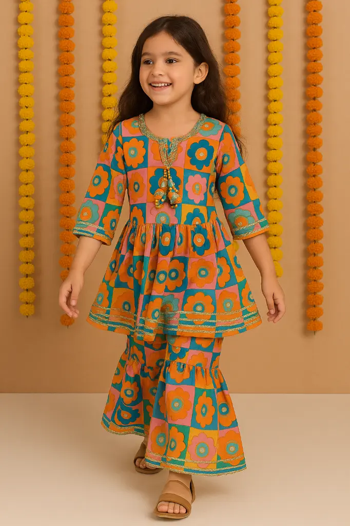 Orange Pink Flower 2PCS Sharara (6).webp