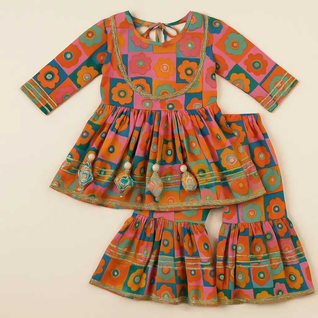 Orange Pink Flower 2PCS Sharara (5).webp