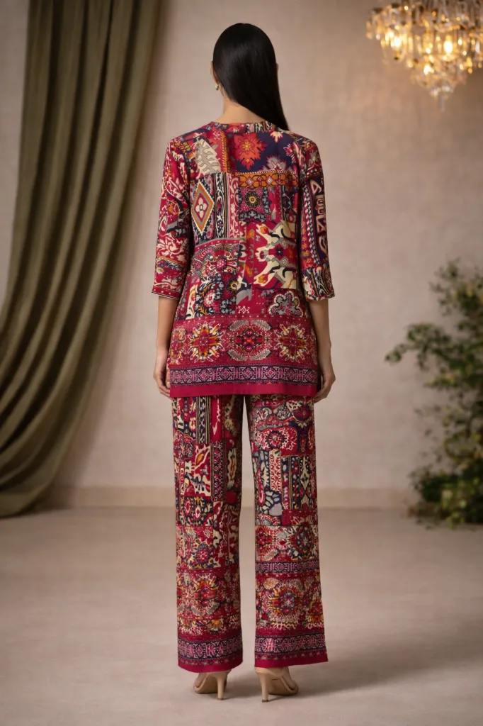 Co-ord Wine Red Short Printed (2).webp