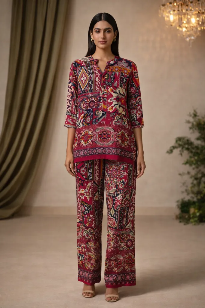 Co-ord Wine Red Short Printed (4).webp