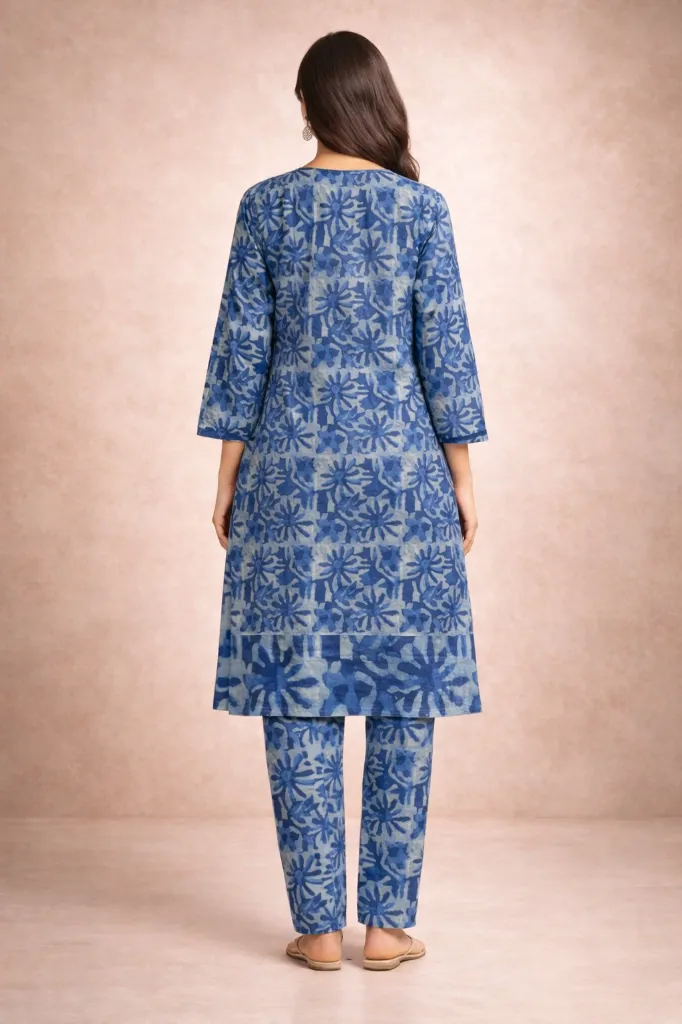 Co-ord Set Indigo Flower Print Long (2).webp