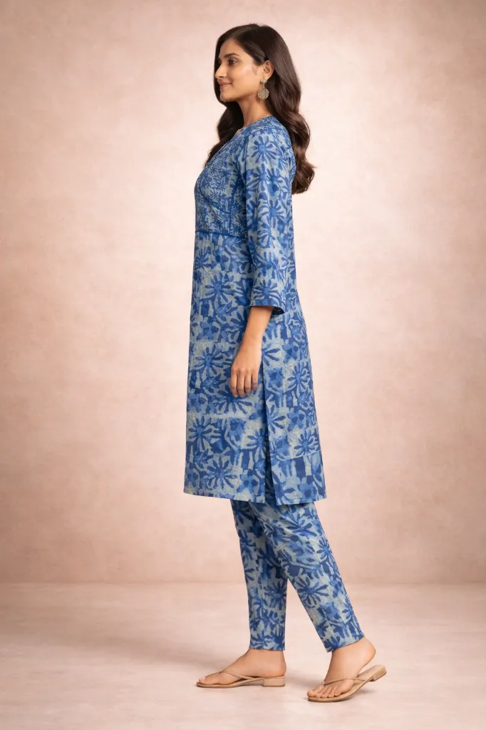 Co-ord Set Indigo Flower Print Long (1).webp