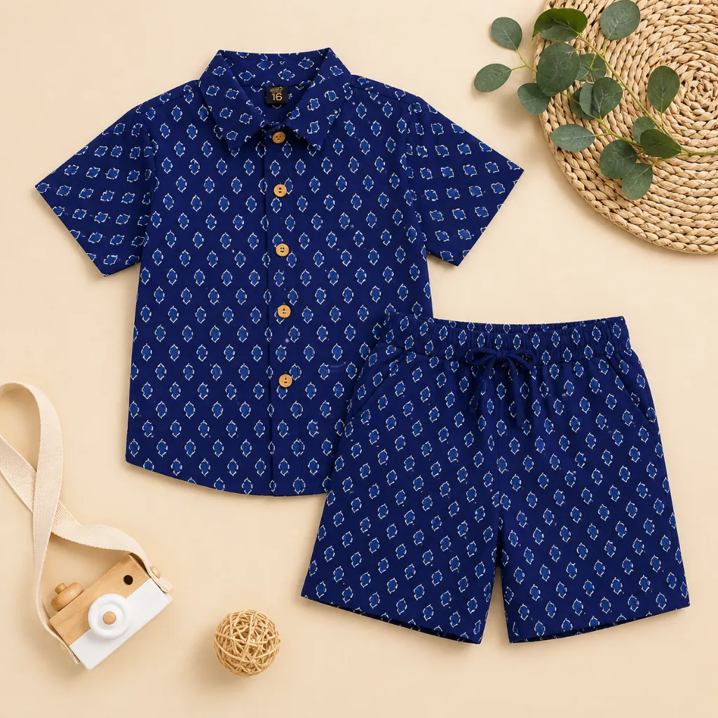 Co-ord Set Indigo Blue Shankh motif Block Print Boys (1).webp