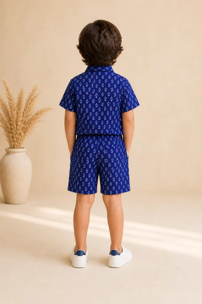 Co-ord Set Indigo Blue Shankh motif Block Print Boys (5).webp
