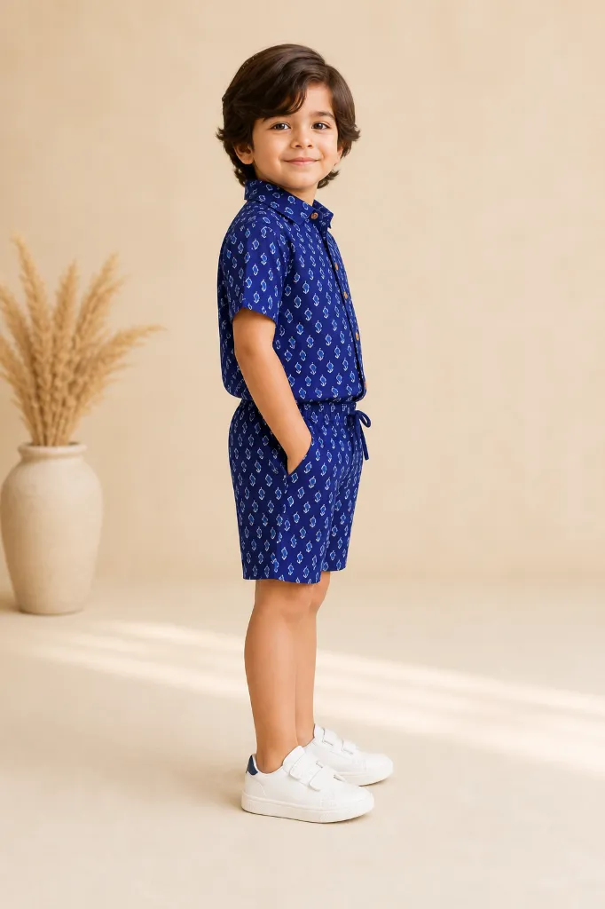 Co-ord Set Indigo Blue Shankh motif Block Print Boys (2).webp