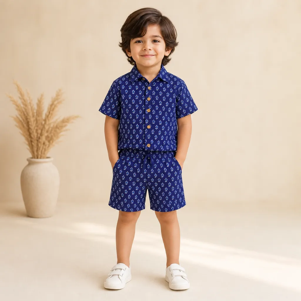Co-ord Set Indigo Blue Shankh motif Block Print Boys (4).webp