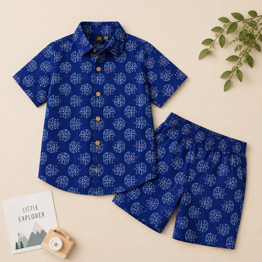 Co-ord Set Indigo Blue Lotus motif Block Print Boys (2).webp