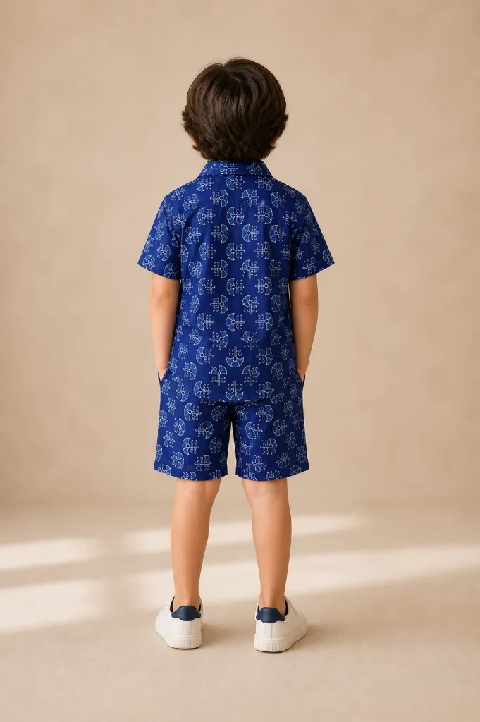 Co-ord Set Indigo Blue Lotus motif Block Print Boys (4).webp