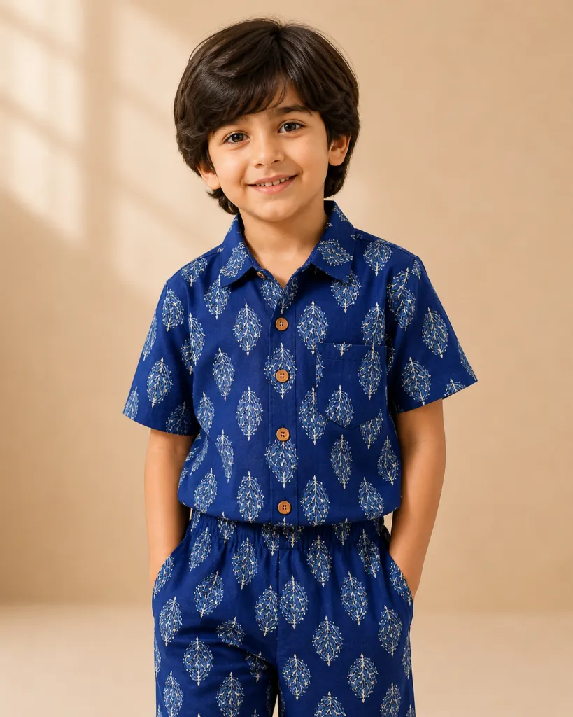 Co-ord Set Indigo Blue Sanganeri hand Block Print Boys (2).webp