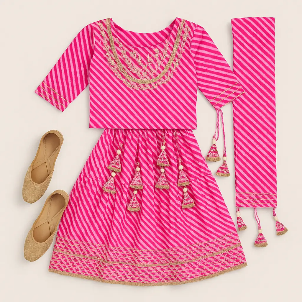 Kurta Ghaghara Pink Leheriya Print (1).webp