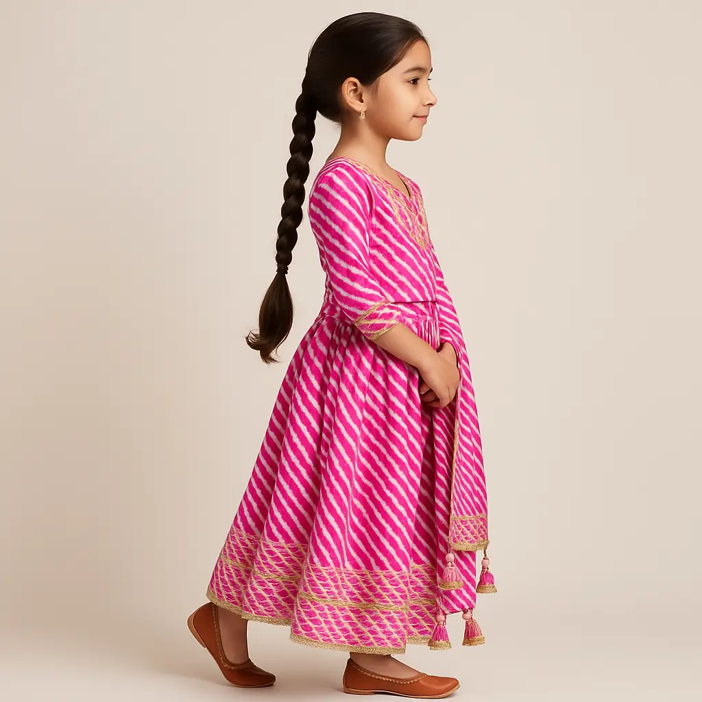 Kurta Ghaghara Pink Leheriya Print (3).webp