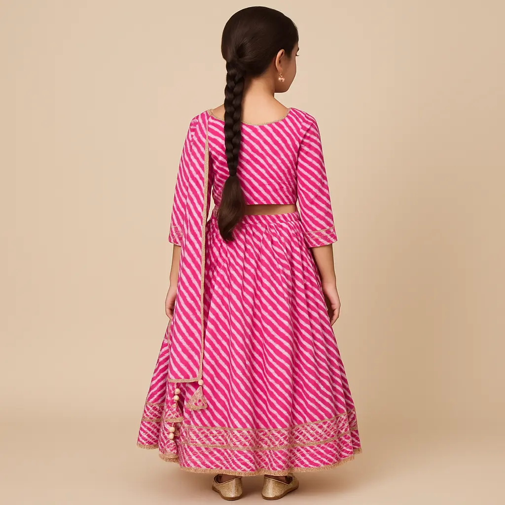Kurta Ghaghara Pink Leheriya Print (4).webp