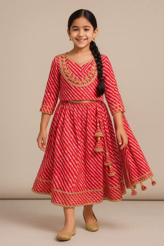 Kurta Ghaghara Red Leheriya Print (3).webp