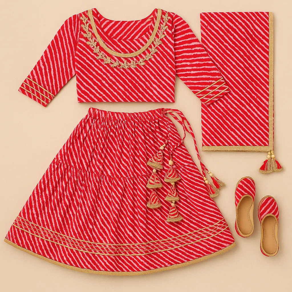 Kurta Ghaghara Red Leheriya Print (2).webp