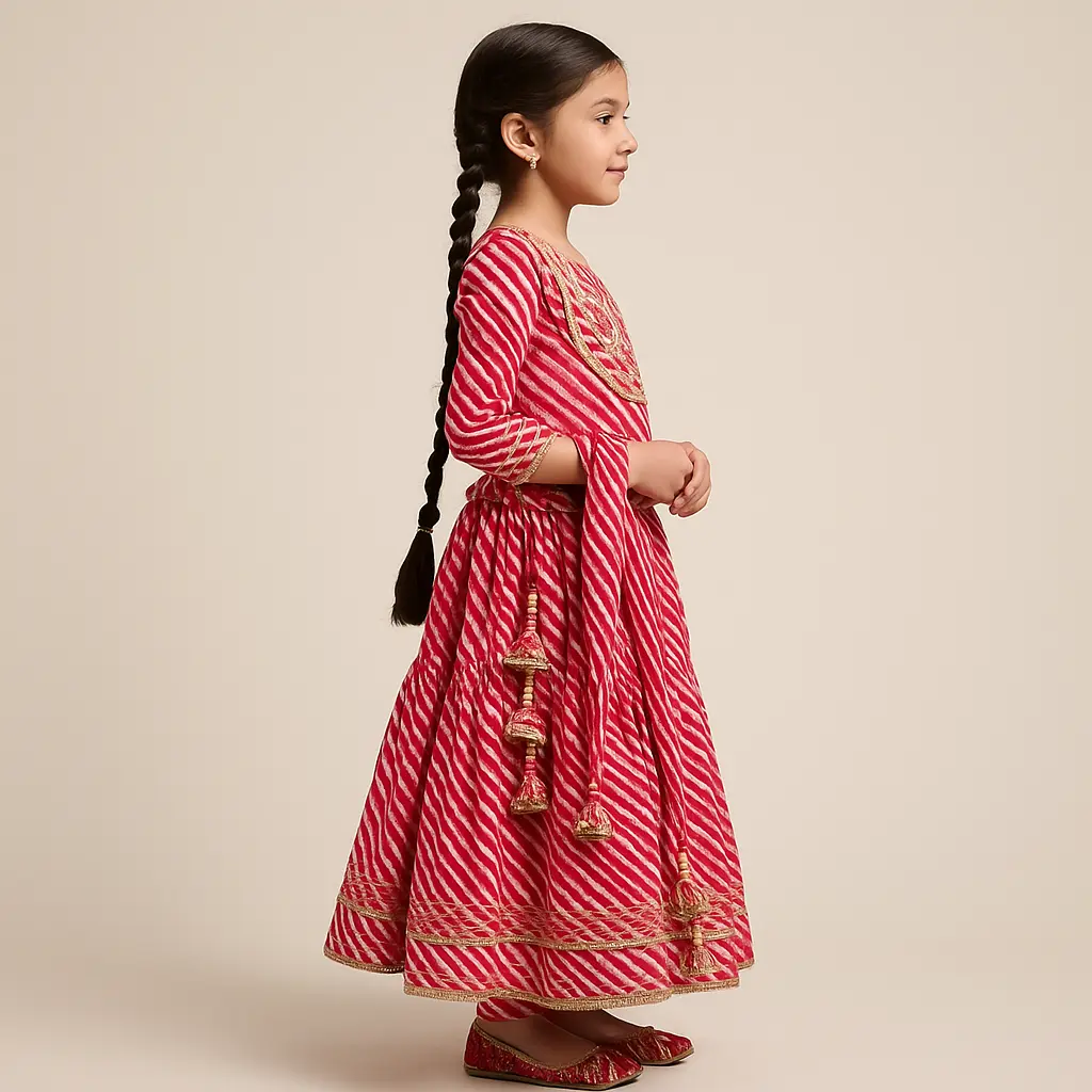 Kurta Ghaghara Red Leheriya Print (7).webp