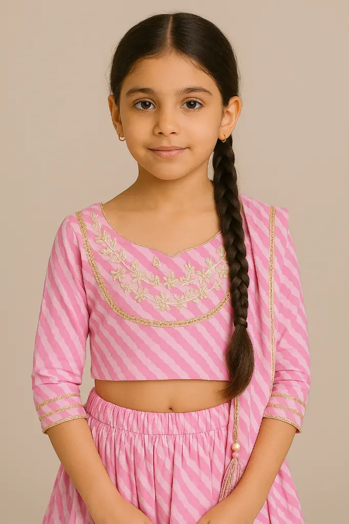 Kurta Ghaghara Baby Light Pink Leheriya Print (6).webp