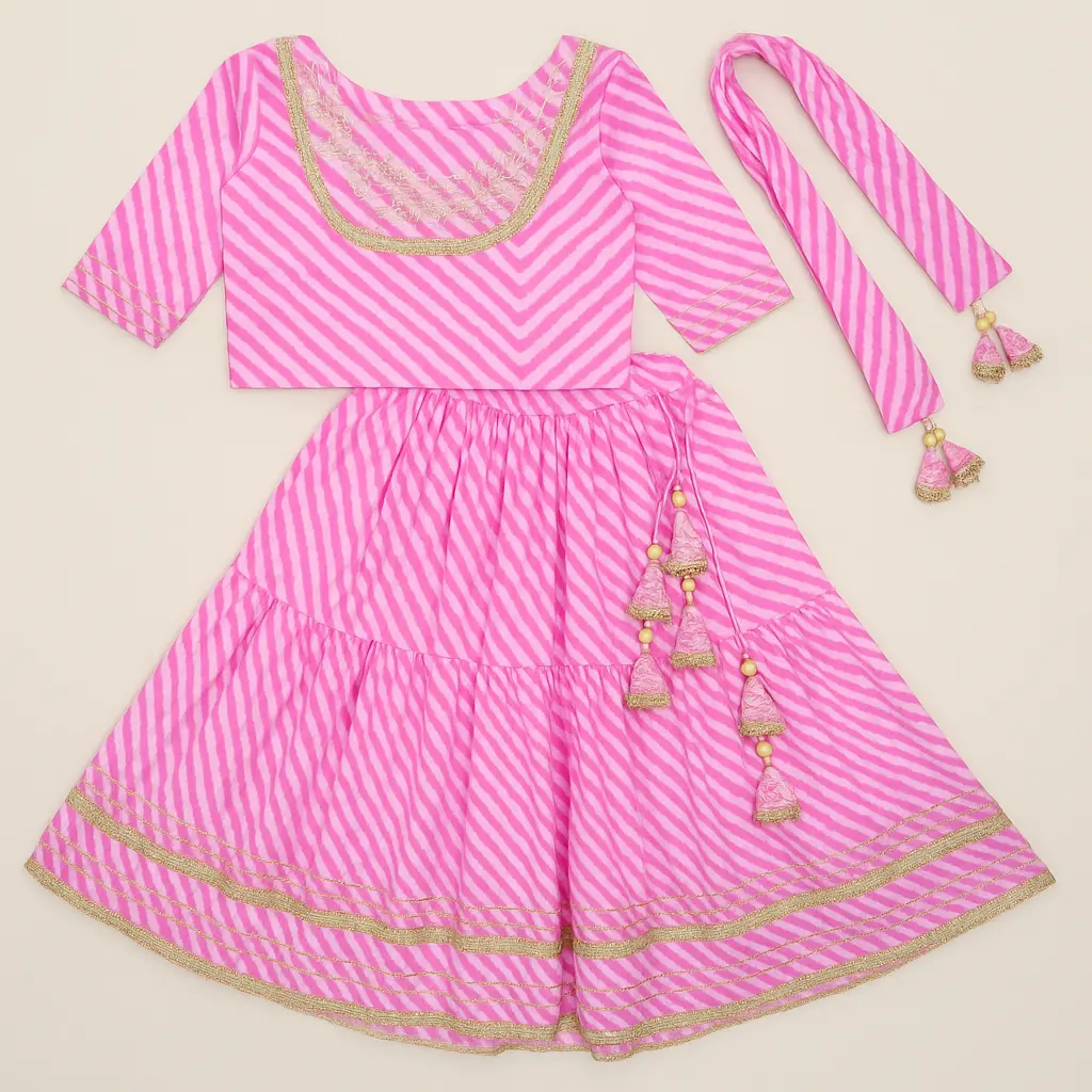 Kurta Ghaghara Baby Light Pink Leheriya Print (1).webp