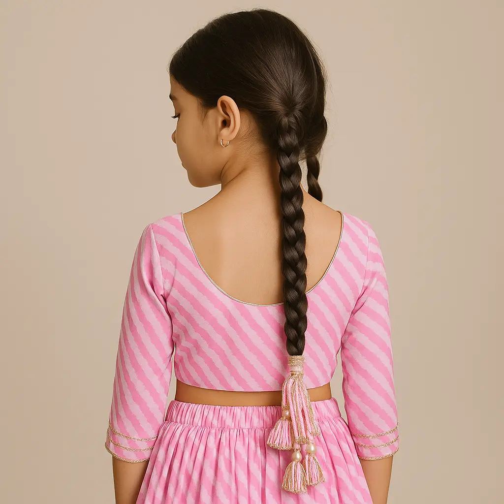 Kurta Ghaghara Baby Light Pink Leheriya Print (5).webp