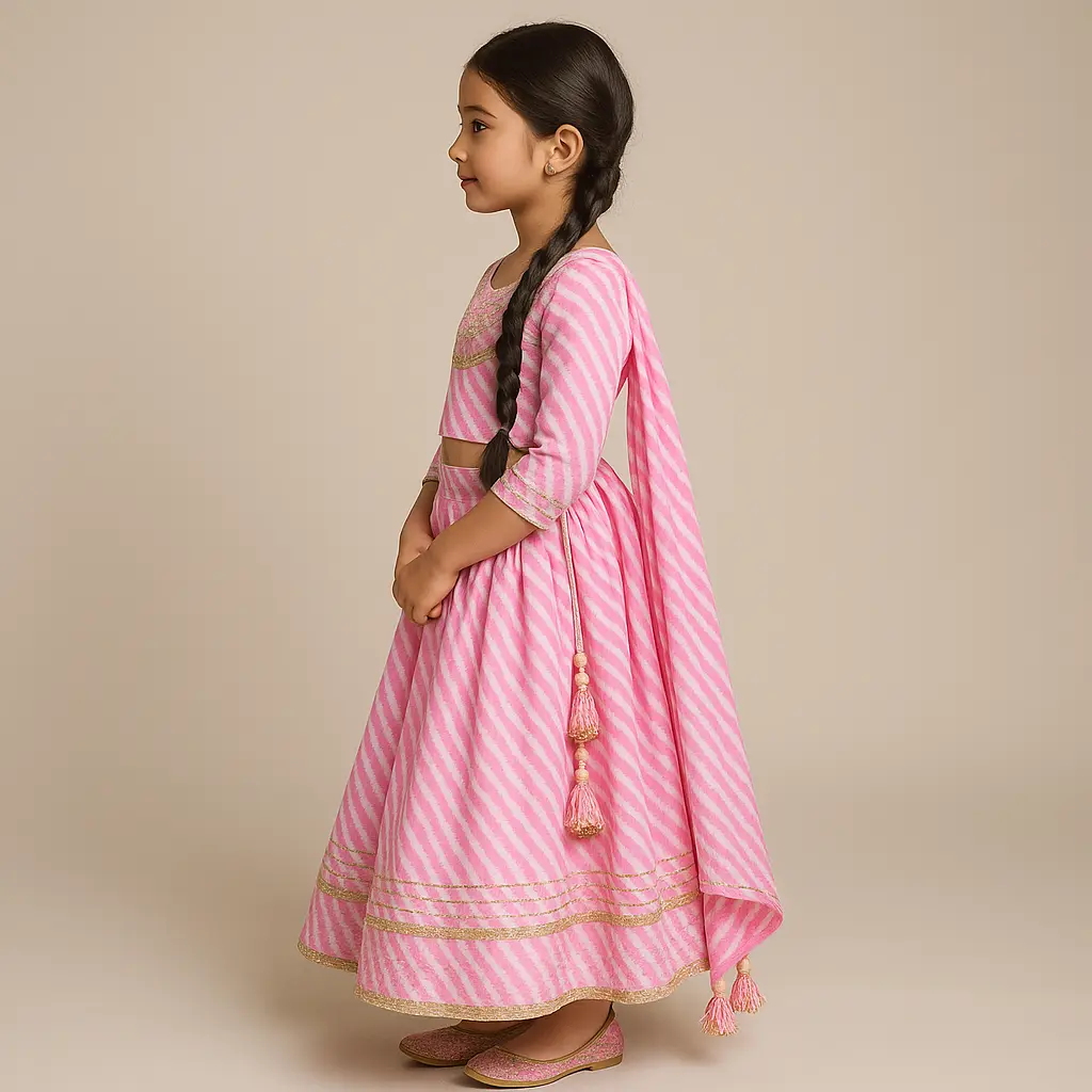 Kurta Ghaghara Baby Light Pink Leheriya Print (3).webp