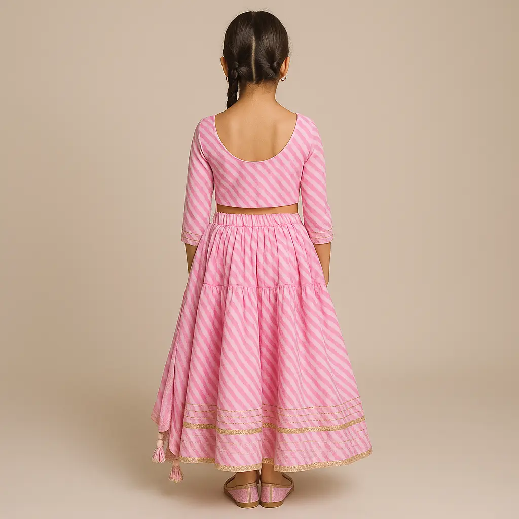 Kurta Ghaghara Baby Light Pink Leheriya Print (4).webp