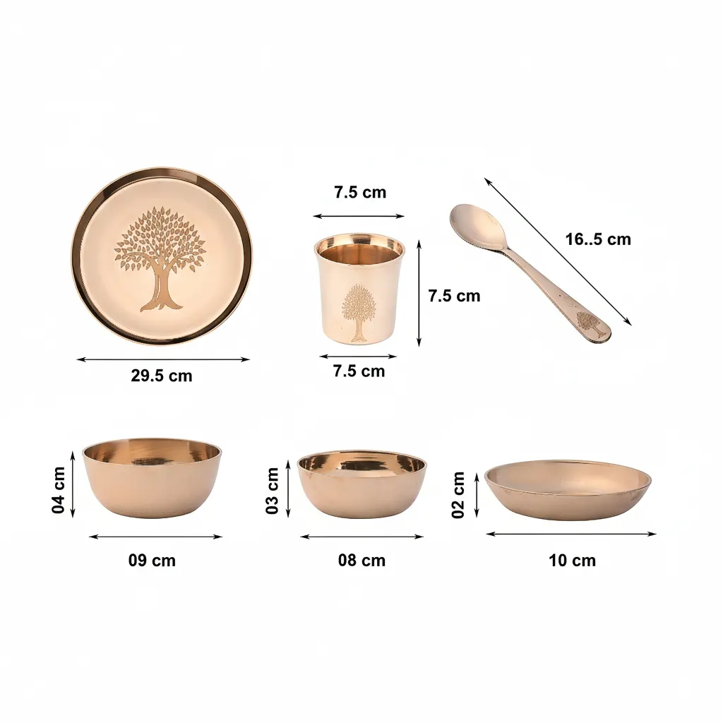 Kansa Dinner Set  6 Pcs Tree Design Glossy Finished – 1 Platter Dai 12 (1).webp