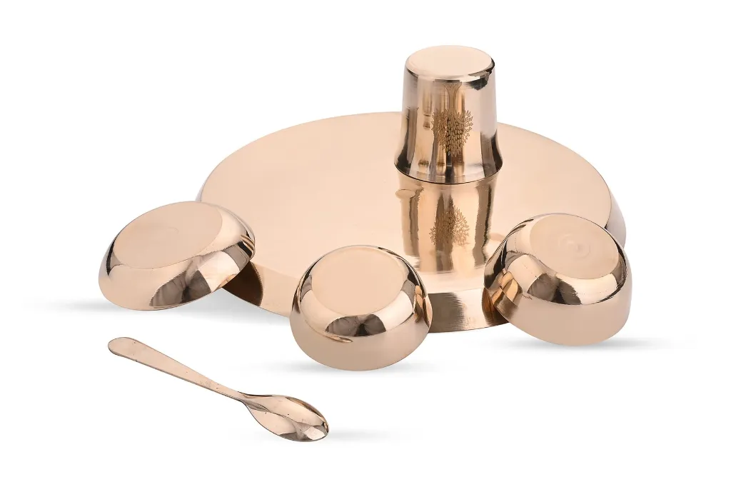 Kansa Dinner Set  6 Pcs Tree Design Glossy Finished – 1 Platter Dai 12 (1).webp