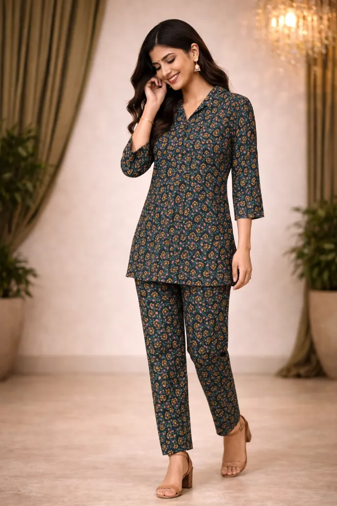 Co-ord Set Green Flower Print (1).webp