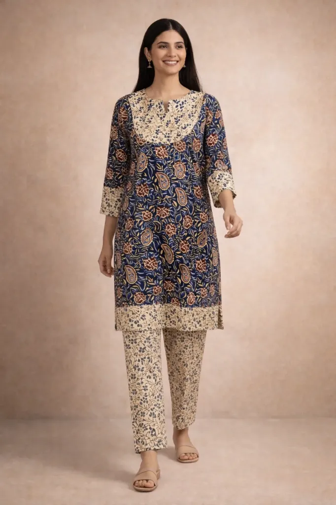 Co-ord Set Blue Flower Rajasthani Long