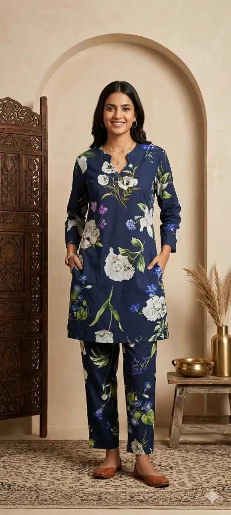 Co-ord Blue Flower Print Long