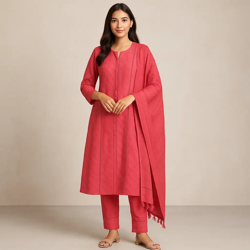 Light Orange Embroidery Indian set 3Pcs Pink