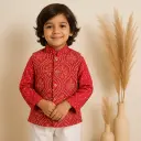 Boys Kurta Pajama Jacket Red