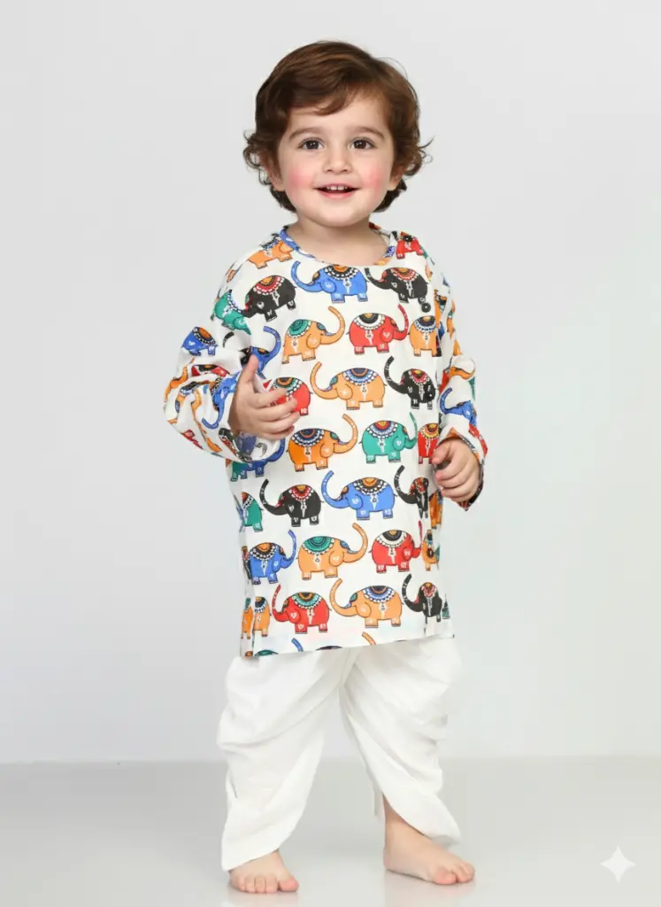 Boys Kurta Dhoti Elephant Print (6-9M)