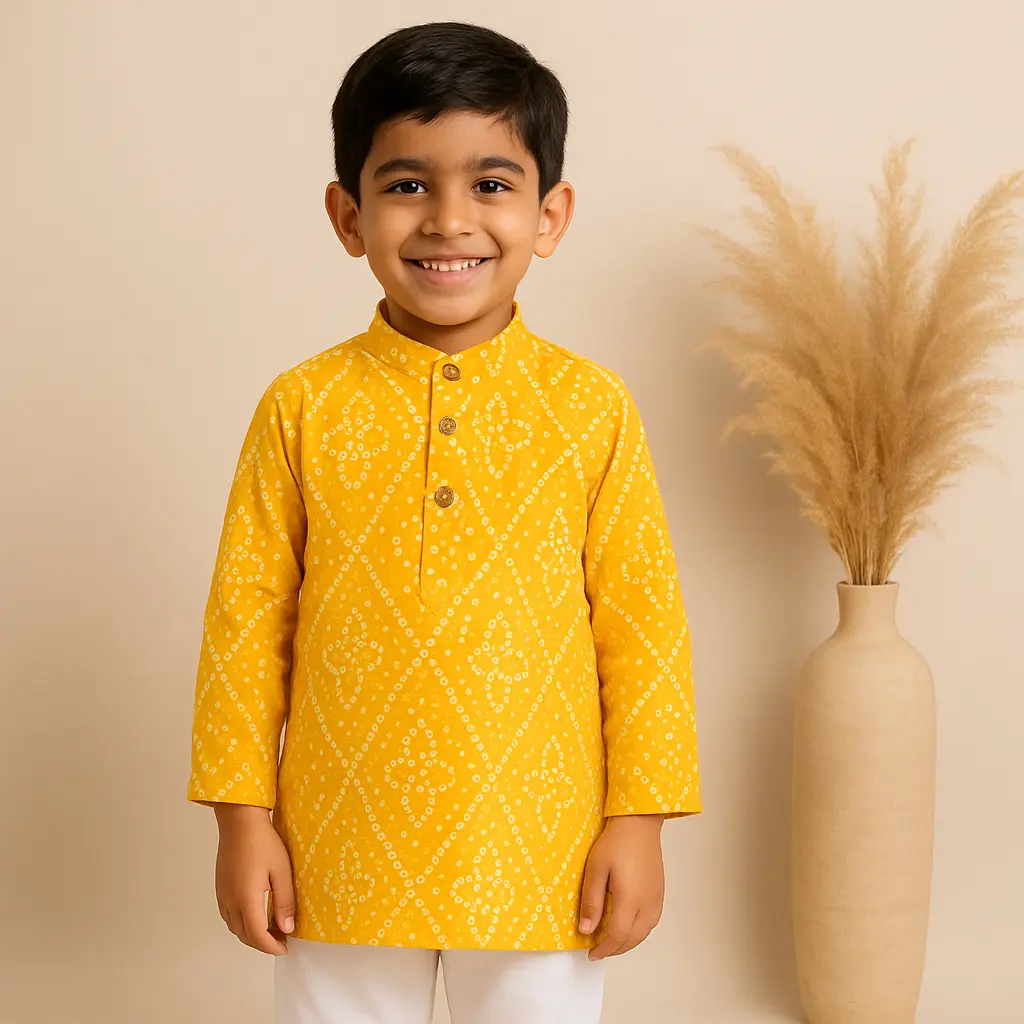 Kurta Pajama Yellow Chunari with Jacket