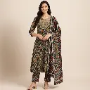 Dark Brown Flower Indian 3 Pcs Set