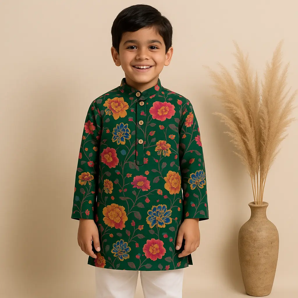 Kurta Pajama Green Floral KP0006 (6-9M)