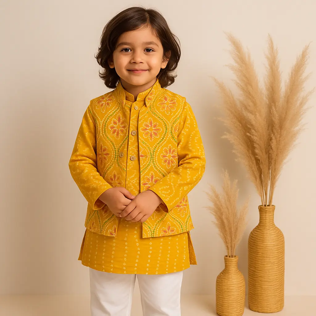 Boys Kurta Pajama Jacket  (6-9M)