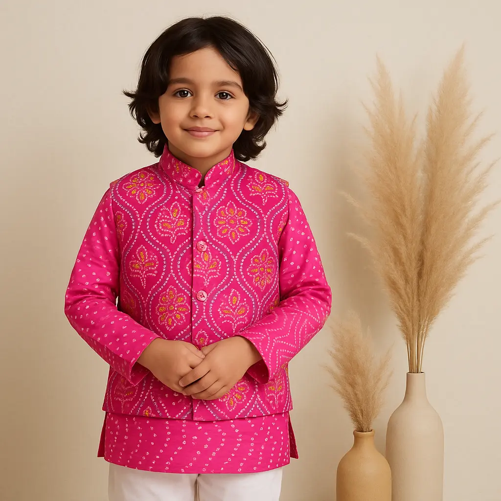 Boys Kurta Pajama Jacket Pink 