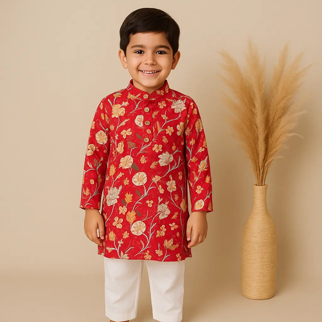 Kurta Pajama Red Floral KP0002 (6-9M)