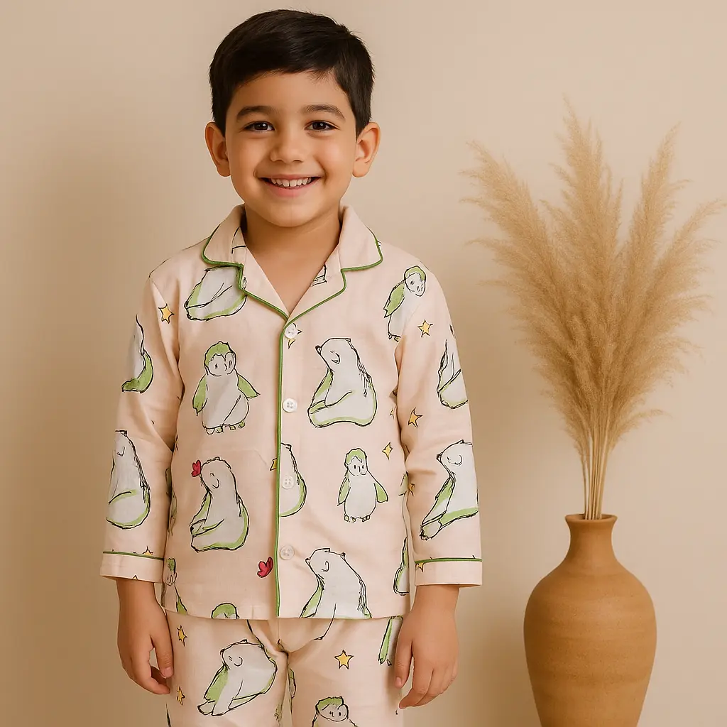Beige Penguin Print Sleepwear