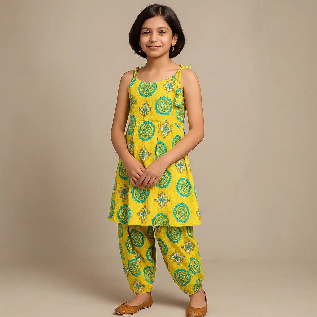 Kurta Sleeveless Afghani Pant Lemon Green (6-9M)