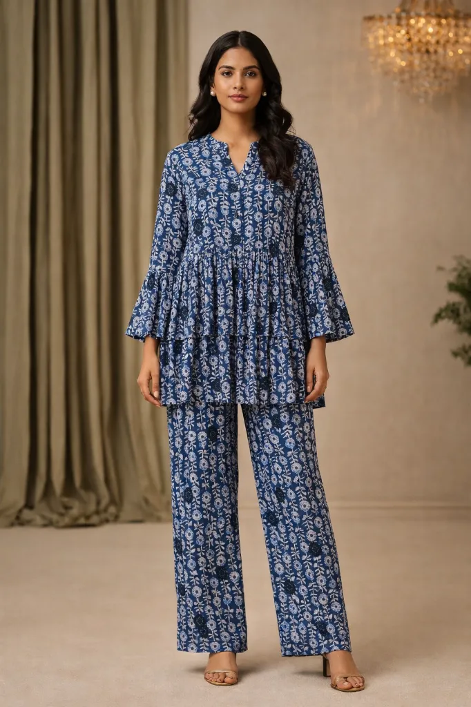 Co-ord Set Blue Embroidery