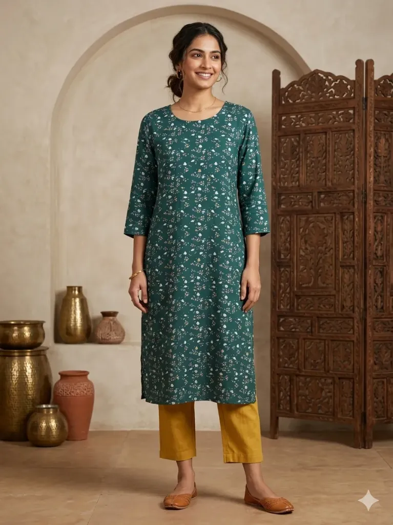 Long Kurti Green Small Prints_ (L)