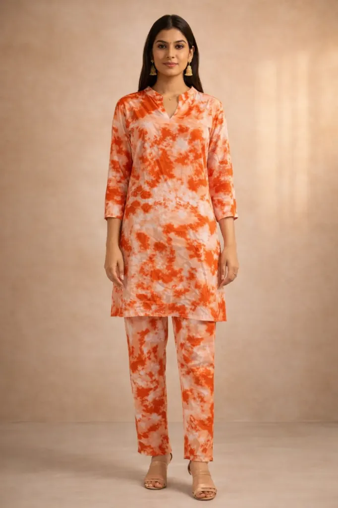 Co-ord Orange Printed Long (M- Correct)