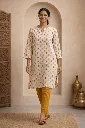 Long Kurti Beige and Multi Colour Print