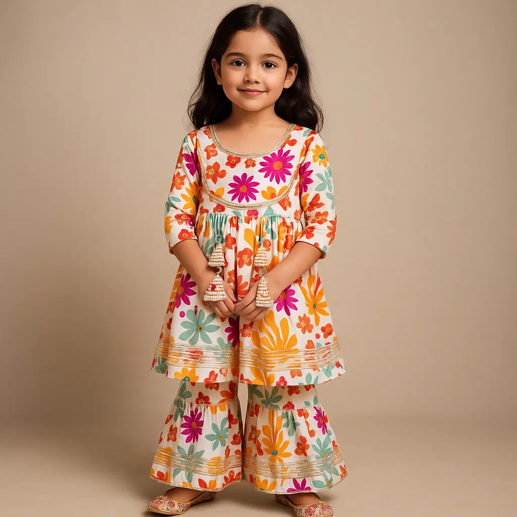 Kurta Sharara Colorful Flower Print
