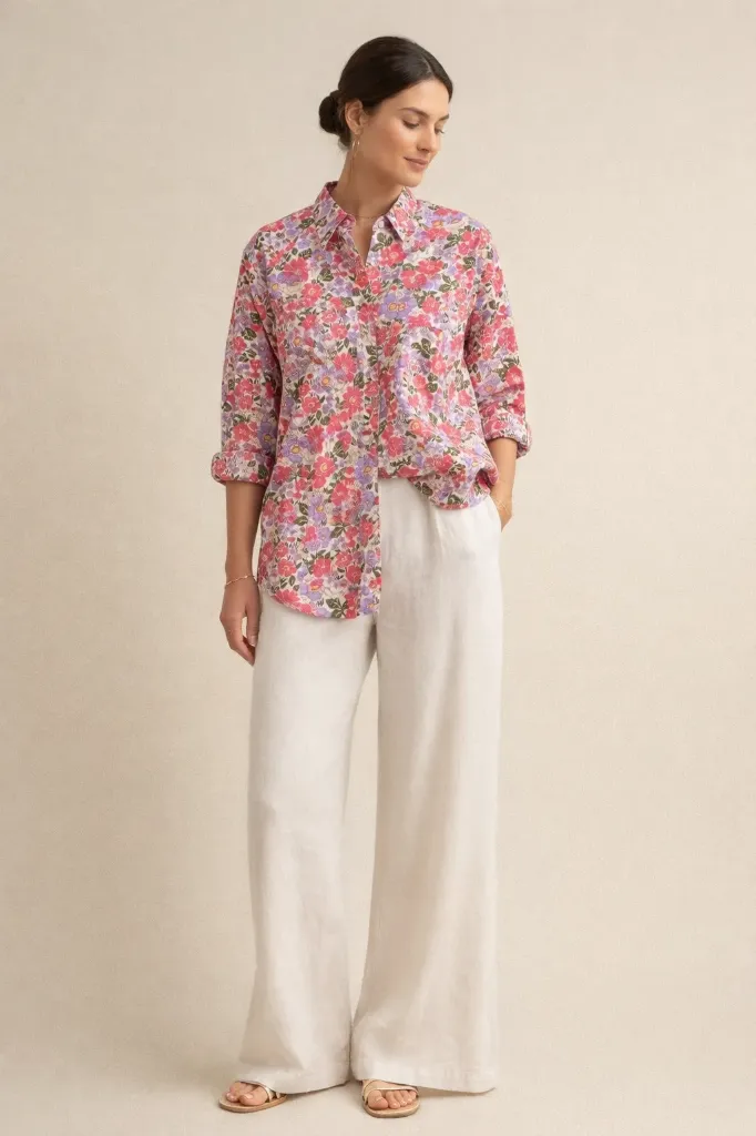 Shirt Pink Flower Printed (M- Correct)