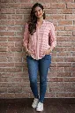 Top Full Sleeves Pink Striped Jacquard