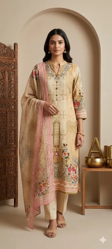 SKD Beige Pakistani Style Printed